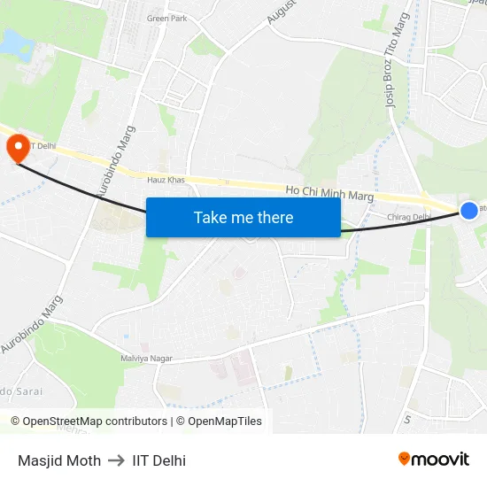 Masjid Moth to IIT Delhi map