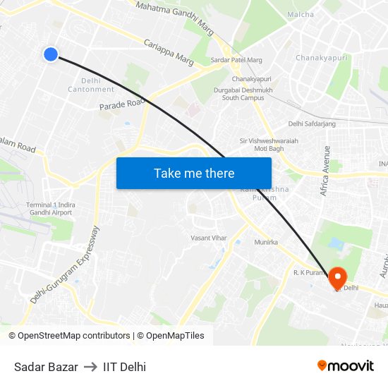 Sadar Bazar to IIT Delhi map