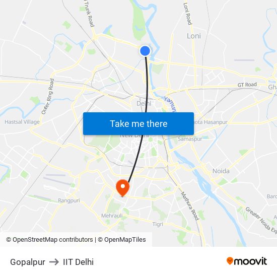 Gopalpur to IIT Delhi map