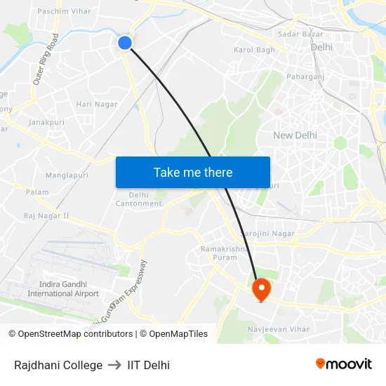 Rajdhani College to IIT Delhi map