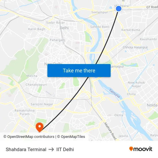 Shahdara Terminal to IIT Delhi map