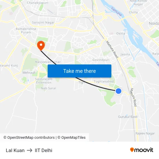 Lal Kuan to IIT Delhi map