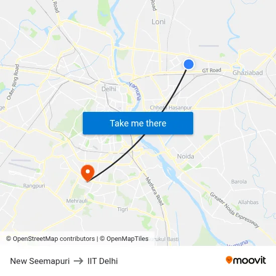 New Seemapuri to IIT Delhi map