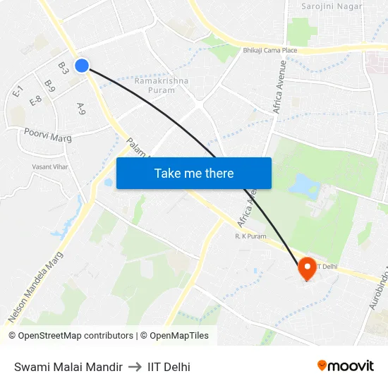 Swami Malai Mandir to IIT Delhi map