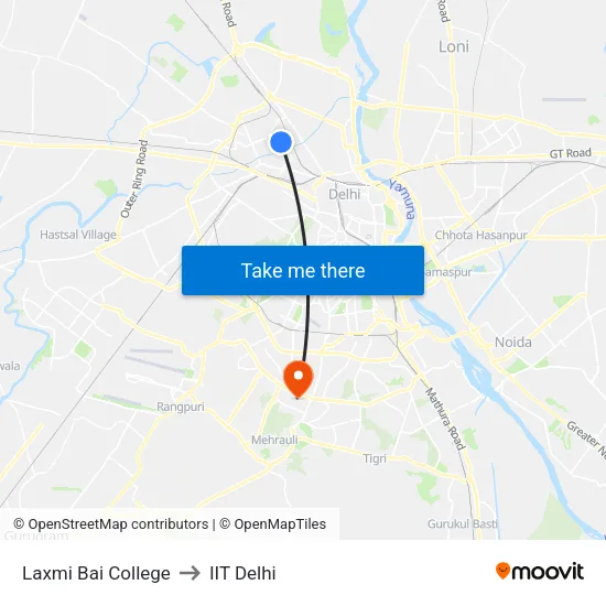 Laxmi Bai College to IIT Delhi map
