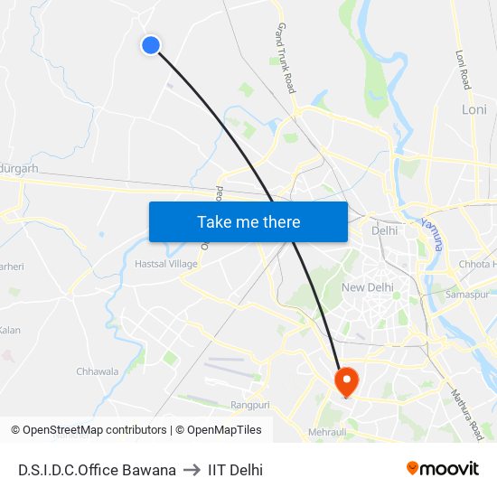 D.S.I.D.C.Office Bawana to IIT Delhi map