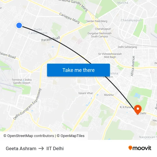 Geeta Ashram to IIT Delhi map