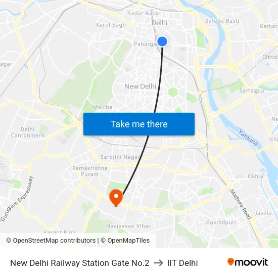 New Delhi Railway Station Gate No.2 to IIT Delhi map