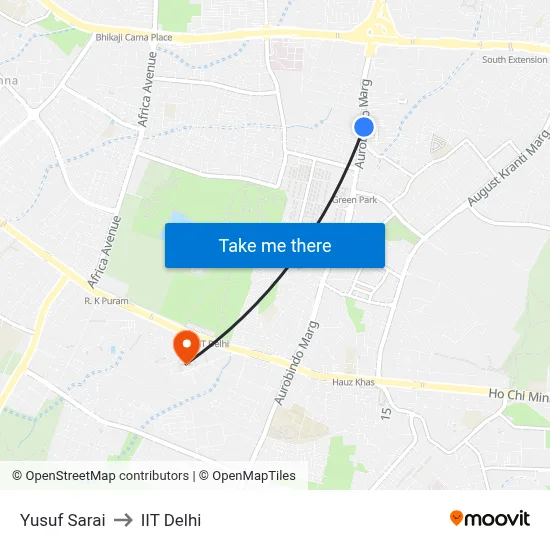 Yusuf Sarai to IIT Delhi map