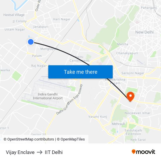 Vijay Enclave to IIT Delhi map