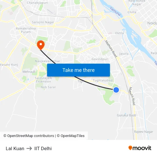 Lal Kuan to IIT Delhi map