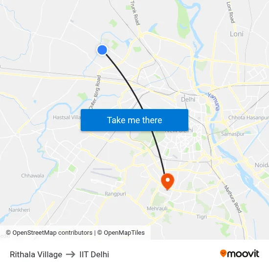 Rithala Village to IIT Delhi map