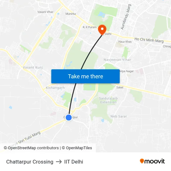Chattarpur Crossing to IIT Delhi map