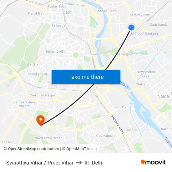Swasthya Vihar / Preet Vihar to IIT Delhi map