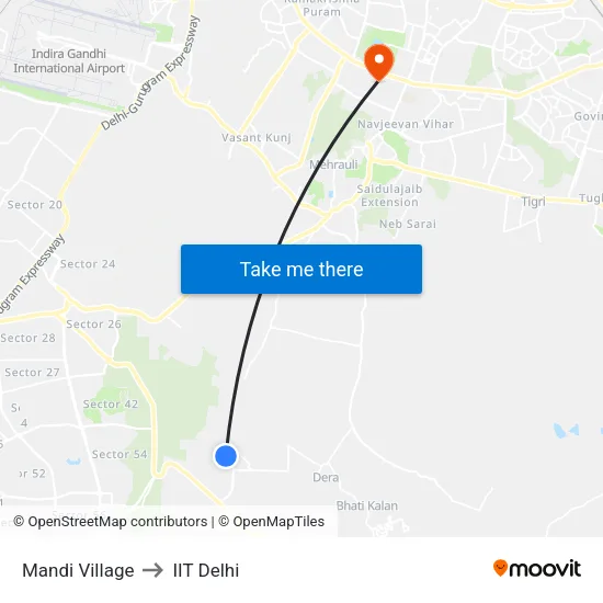 Mandi Village to IIT Delhi map