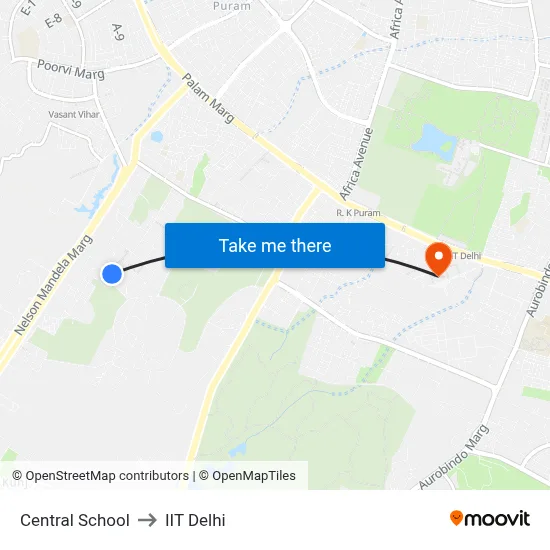 Central School to IIT Delhi map