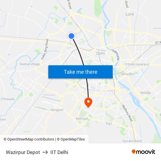 Wazirpur Depot to IIT Delhi map