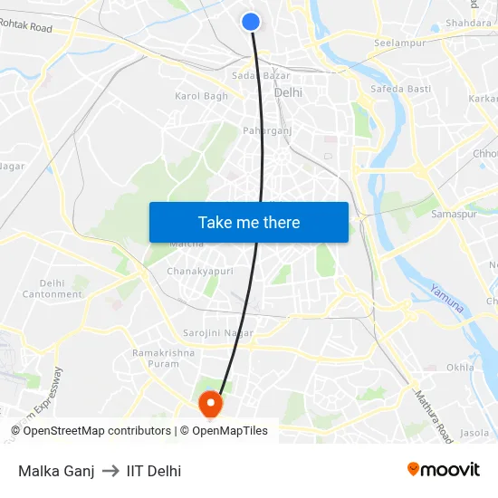 Malka Ganj to IIT Delhi map