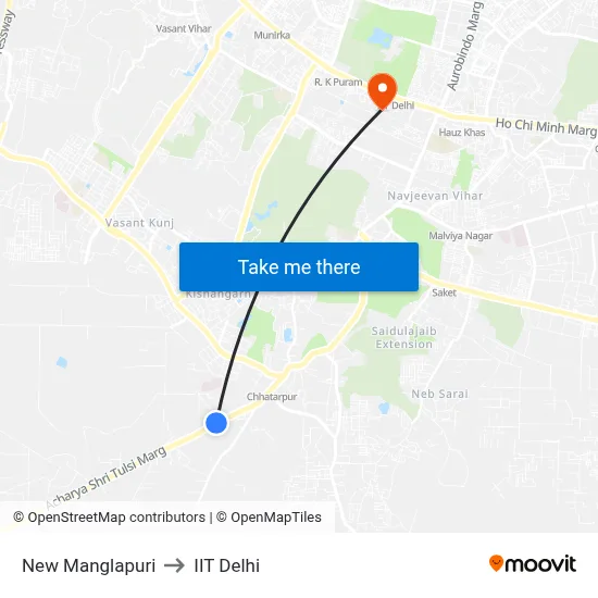 New Manglapuri to IIT Delhi map