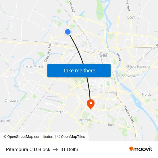 Pitampura C.D Block to IIT Delhi map