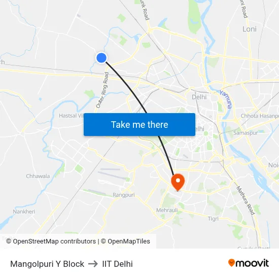 Mangolpuri Y Block to IIT Delhi map