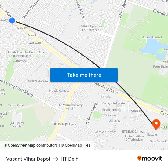 Vasant Vihar Depot to IIT Delhi map