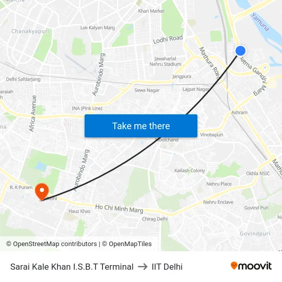Sarai Kale Khan I.S.B.T Terminal to IIT Delhi map