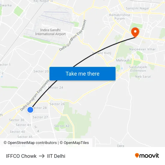 IFFCO Chowk to IIT Delhi map