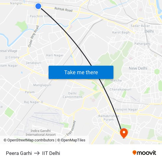 Peera Garhi to IIT Delhi map