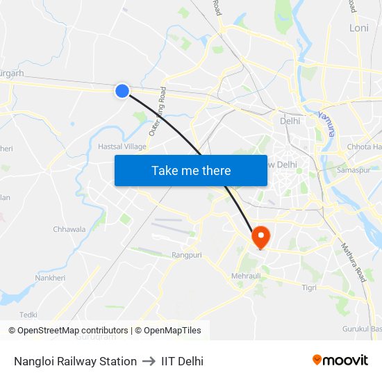 Nangloi Railway Station to IIT Delhi map