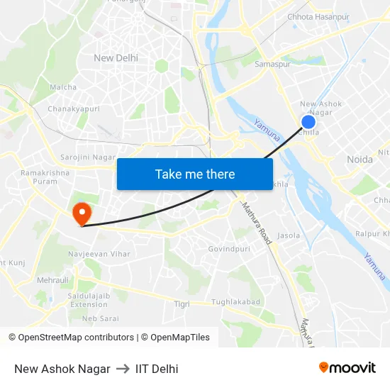 New Ashok Nagar to IIT Delhi map