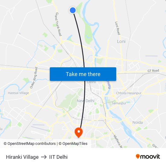 Hiranki Village to IIT Delhi map