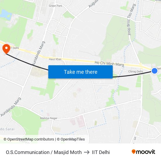 O.S.Communication / Masjid Moth to IIT Delhi map