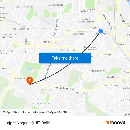 Lajpat Nagar to IIT Delhi map