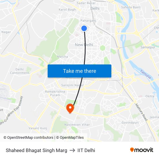 Shaheed Bhagat Singh Marg to IIT Delhi map