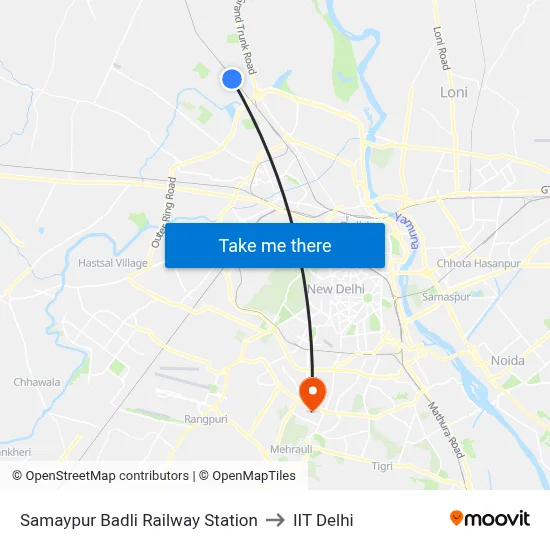 Samaypur Badli Railway Station to IIT Delhi map