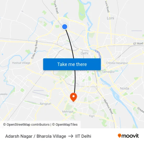 Adarsh Nagar Metro Station to IIT Delhi map