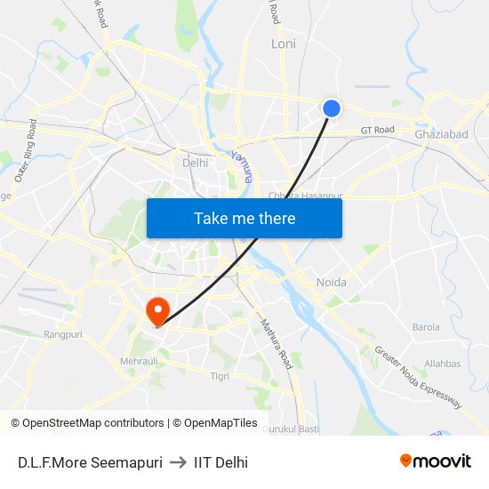 D.L.F.More Seemapuri to IIT Delhi map