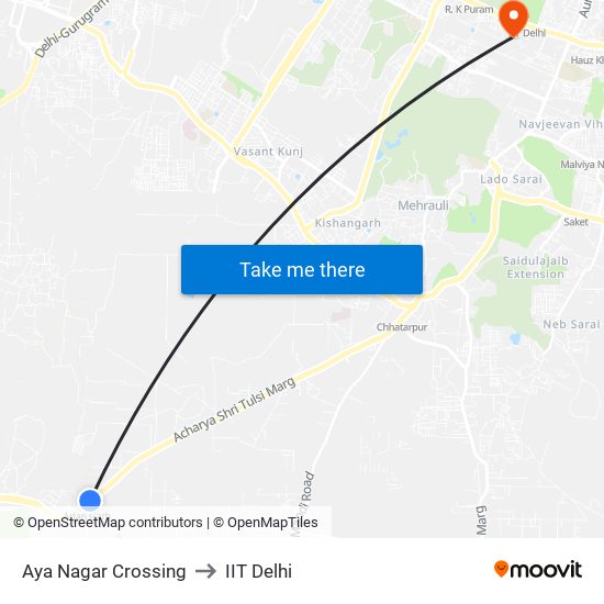 Aya Nagar Crossing to IIT Delhi map