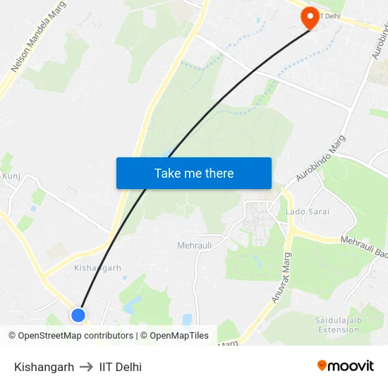 Kishangarh to IIT Delhi map
