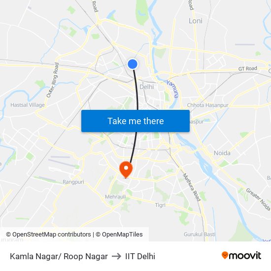 Kamla Nagar/ Roop Nagar to IIT Delhi map