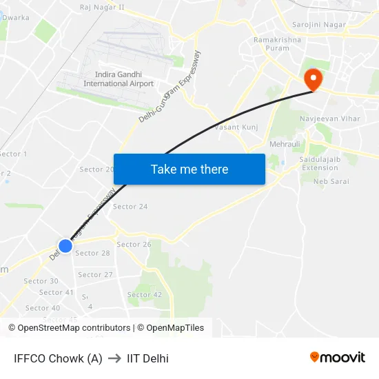 IFFCO Chowk (A) to IIT Delhi map