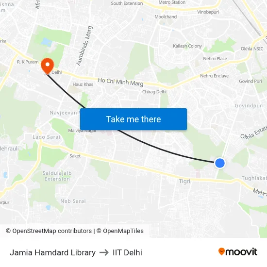 Jamia Hamdard Library to IIT Delhi map