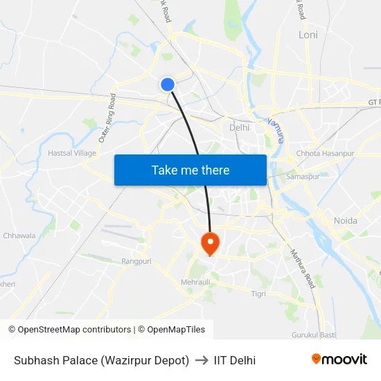 Subhash Palace (Wazirpur Depot) to IIT Delhi map