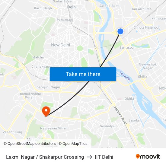 Laxmi Nagar / Shakarpur Crossing to IIT Delhi map
