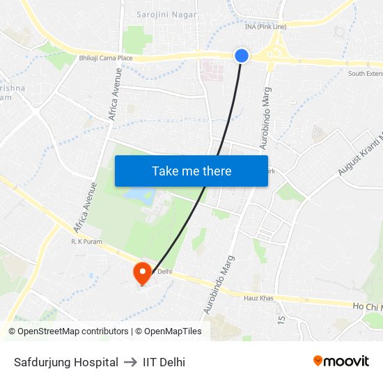 Safdurjung Hospital to IIT Delhi map