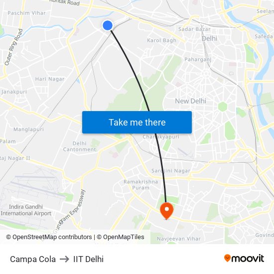 Campa Cola to IIT Delhi map