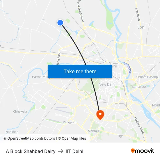 A Block Shahbad Dairy to IIT Delhi map