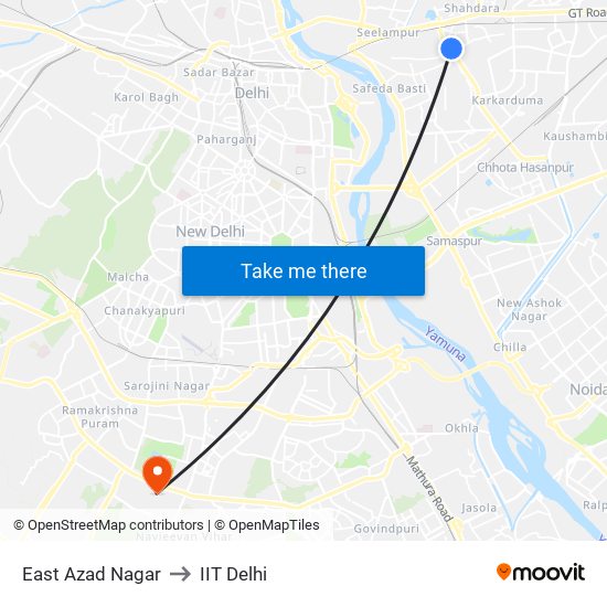 East Azad Nagar to IIT Delhi map