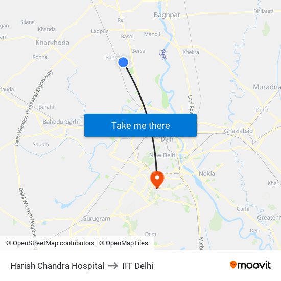 Harish Chandra Hospital to IIT Delhi map